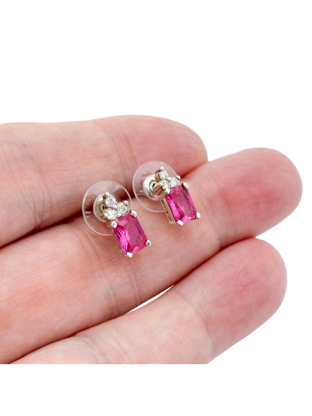 Vintage NV Sterling Silver 925 Pink Topaz Cubic Zirconia Drop Earrings
